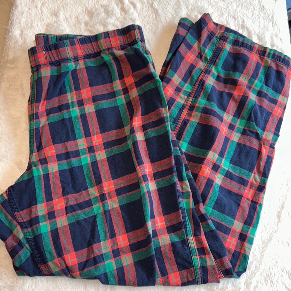 Large J. Crew 100% cotton plaid green red navy pajama pants